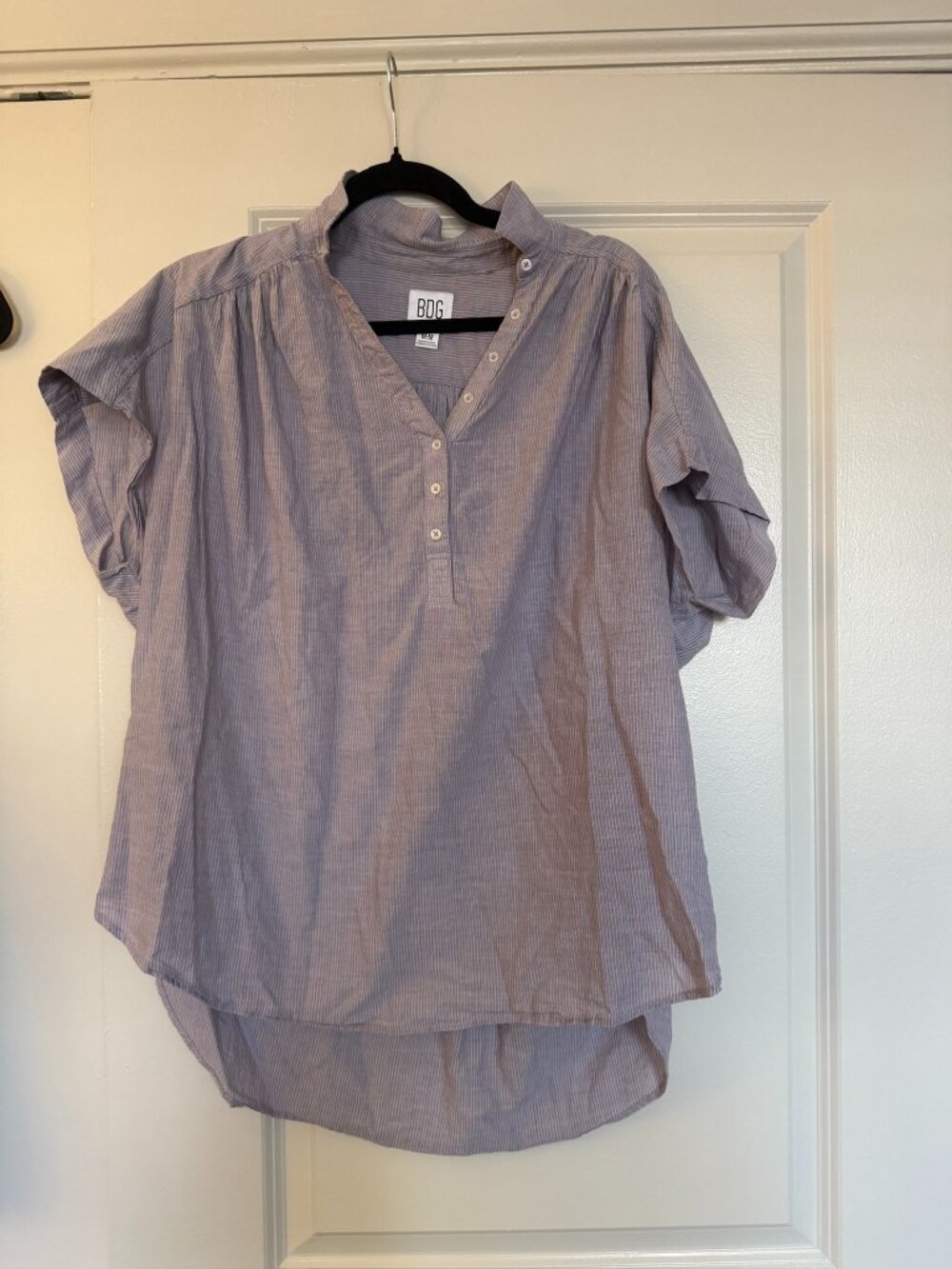 BDG Urban Outfitters Lavender Striped Henley Button Up Shirt High Low Hem M